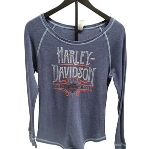 Harley Davidson Women's Long Sleeve Thermal Shirt‎ Blue Orange Size L